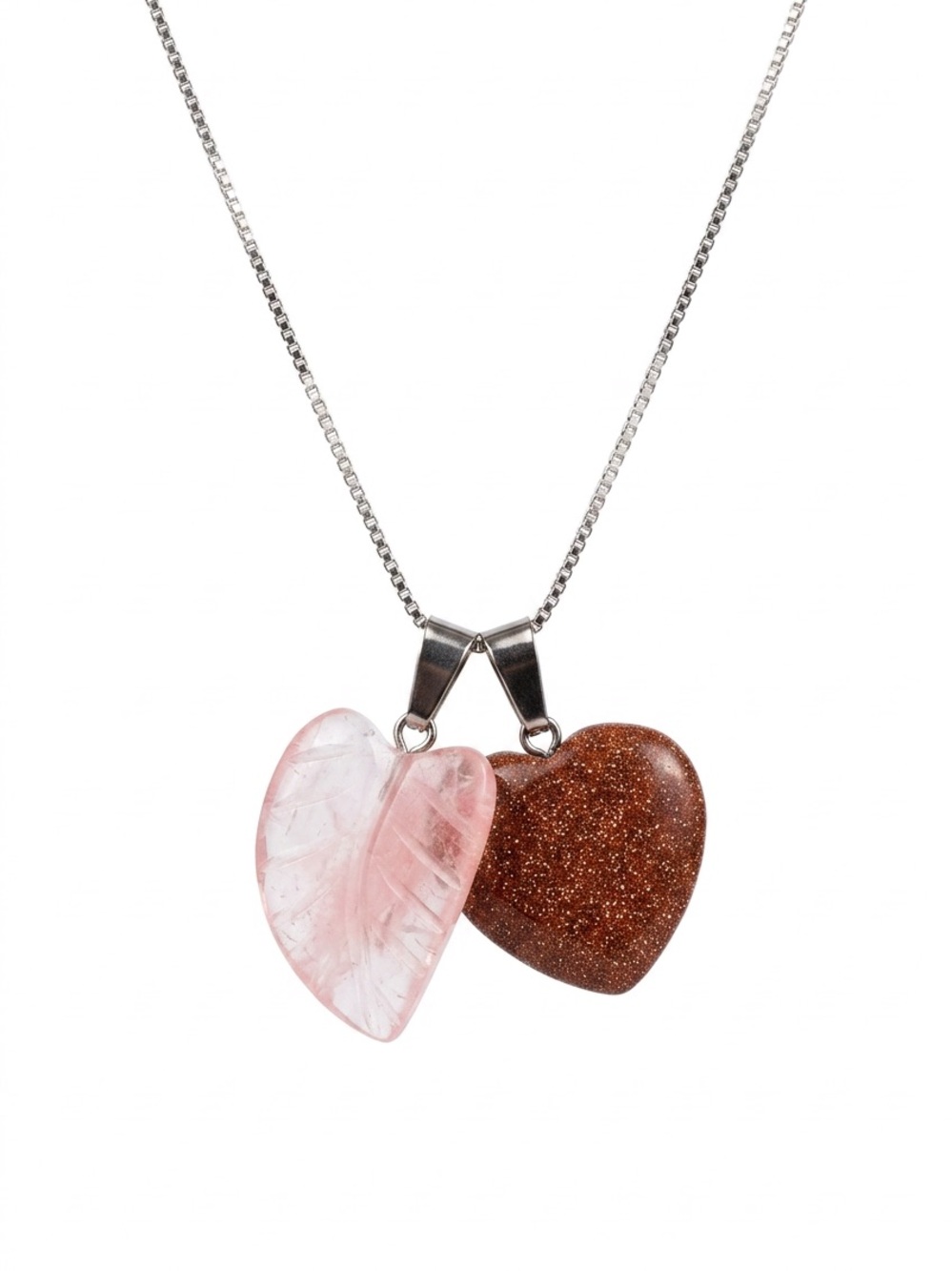 Boho hippie Goldstone Heart and Cherry Quartz Leaf Sterling Silver N…